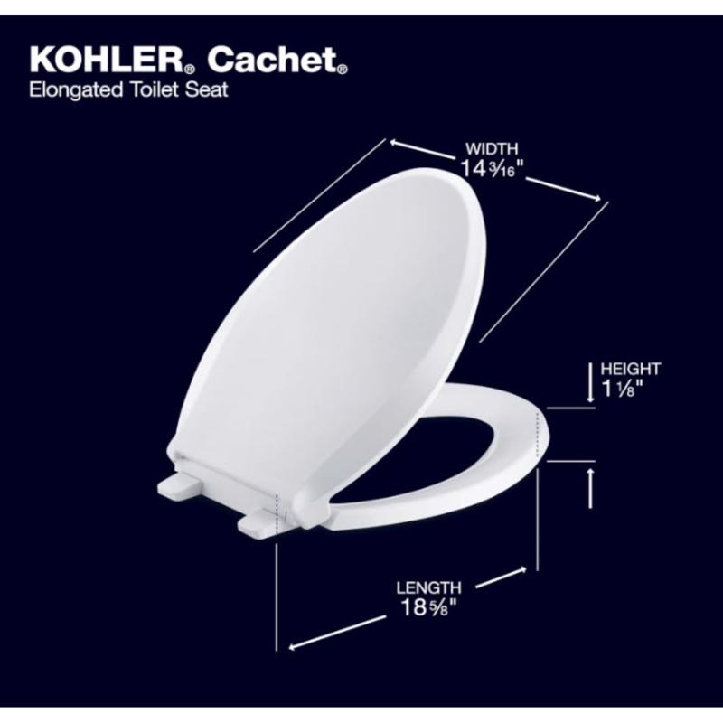 Kohler Cachet Slow Close Elongated White Plastic Toilet Seat