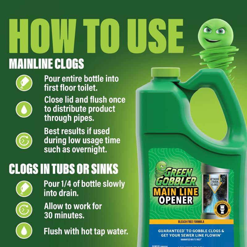 Green Gobbler Liquid Main Line Cleaner 128 oz, Pack of 4