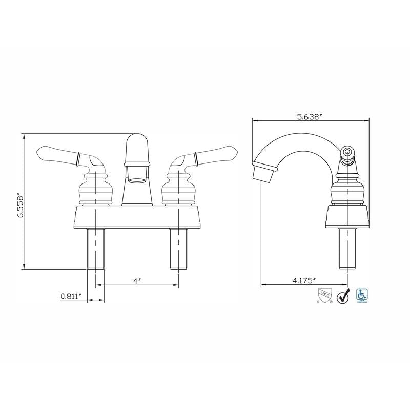 Ultra Faucets Non-Metallic Polished Chrome Traditional Centerset Bathroom Sink Faucet 4 in.