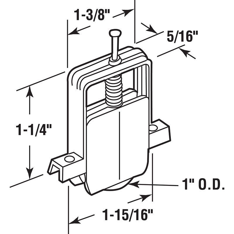 Prime-Line B 691 Adjustable Roller Assembly, 1 in Dia Roller, 1/4 in W Roller, Polyethylene Roller, Concave Roller
