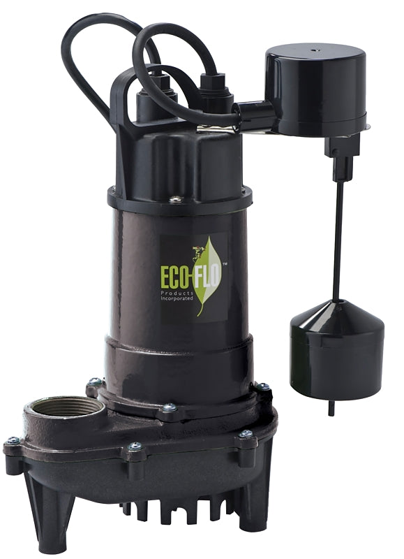 Eco-Flo ECD50V Sump Pump, 8 A, 115 V, 0.5 hp, 1-1/2 in Outlet, 4400 gph