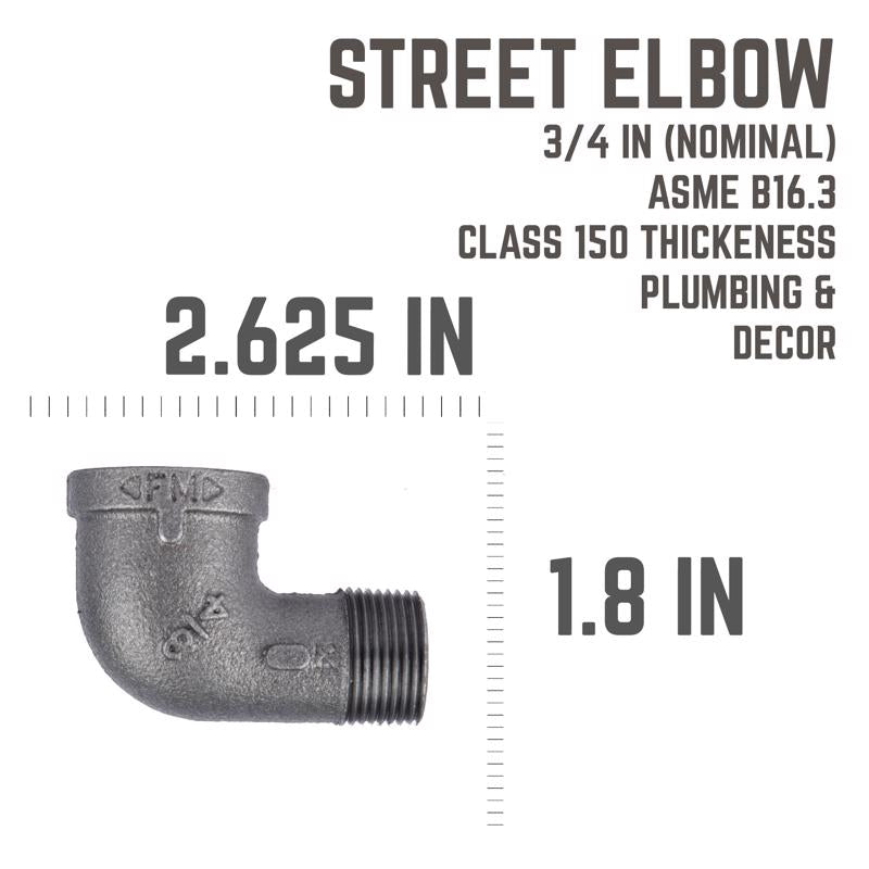 STZ Industries 3/4 in. FIP each X 3/4 in. D MIP Black Malleable Iron 90 Degree Street Elbow, Pack of 5