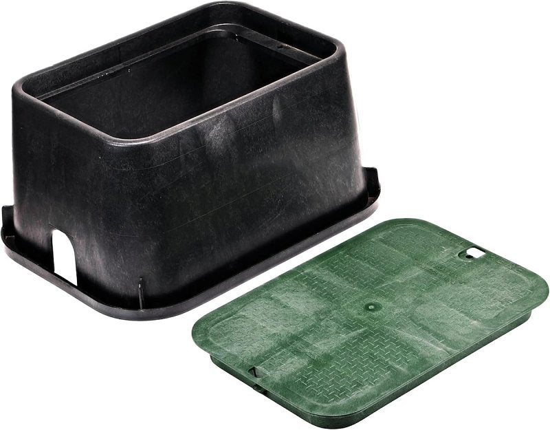 NDS Standard Series 117BC Valve Box, 25-3/4 in L, 19 in W, 12-1/4 in H, 3 x 4 in Pipe Slots, Polypropylene, Black/Green