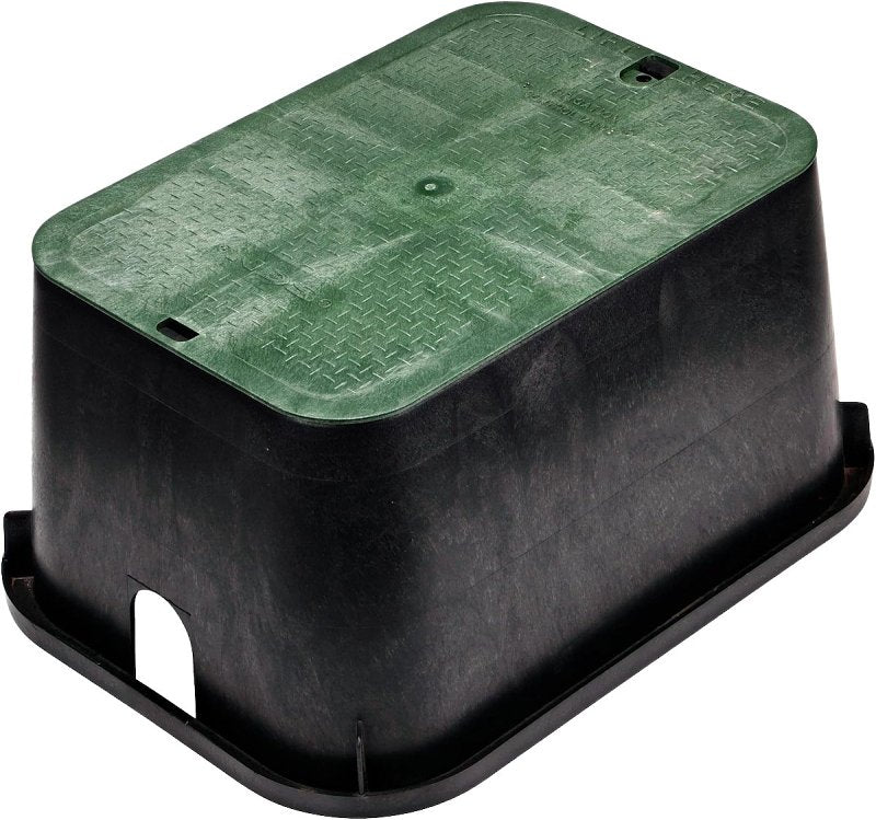 NDS Standard Series 117BC Valve Box, 25-3/4 in L, 19 in W, 12-1/4 in H, 3 x 4 in Pipe Slots, Polypropylene, Black/Green
