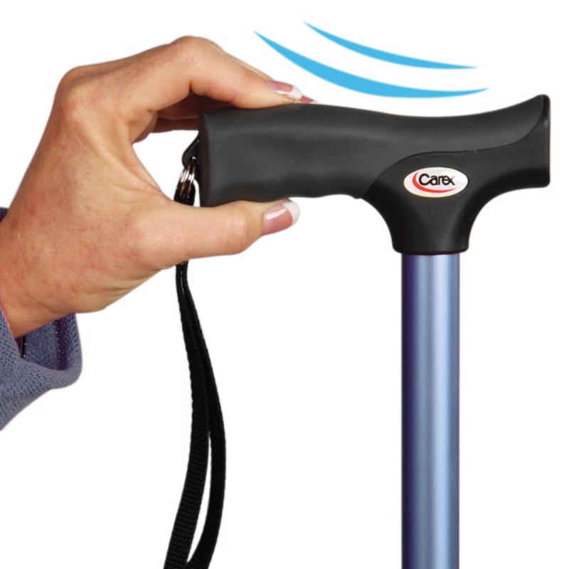 Carex Health Brands Blue Soft-Grip Folding Cane w/Strap Aluminum/Plastic 37 in. H X 5.06 in. L