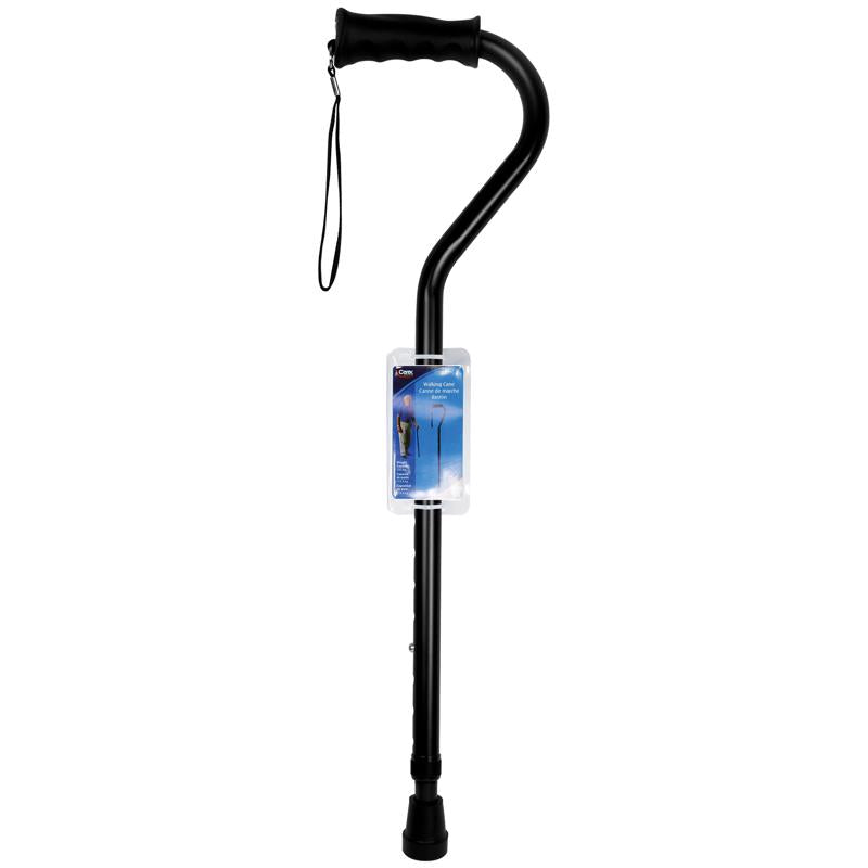 Carex Health Brands Black Offset Walking Cane w/Strap Aluminum/Plastic 39.5 in. H X 6.8 in. L