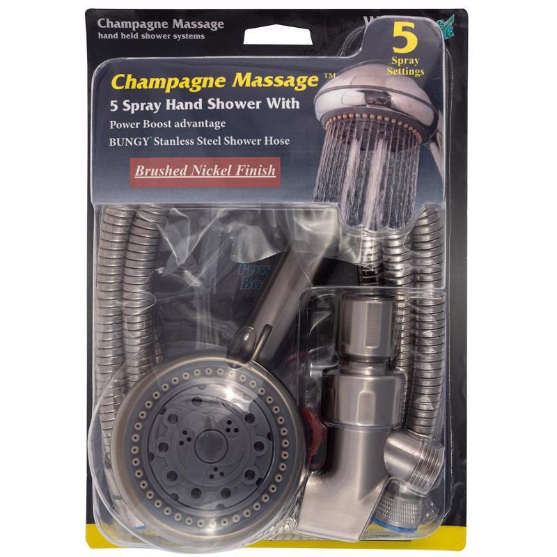 Whedon Champagne Massage Brushed Nickel Plastic 5 settings Handheld Showerhead 2 gpm