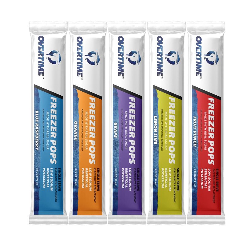 Overtime 40-SFREEZERPOPS Freezer Pops Variety Pack, Fruit Punch, Grape, Lemon-Lime, Orange, Raspberry Blue, 3 oz
