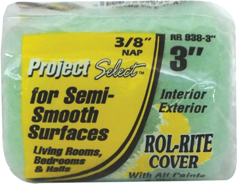 Linzer RR938-3 Roller Cover, 3/8 in Thick Nap, 3 in L, Fabric Cover, Green