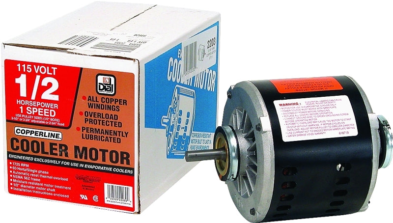 Dial 2203 Evaporative Cooler Motor, 0.5 hp, 1-Phase, 115 V, 1/2 in Dia Shaft, Clockwise Shaft Rotation, 1725 rpm Speed