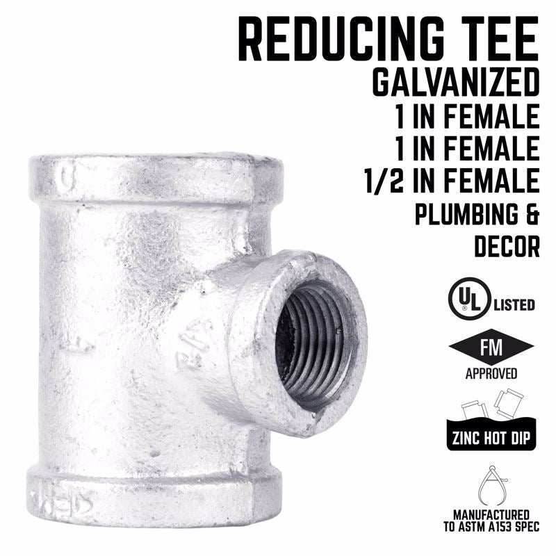 STZ Industries 1 in. FIP X 1 in. D FIP 0.5 in. D FIP Galvanized Malleable Iron Reducing Tee