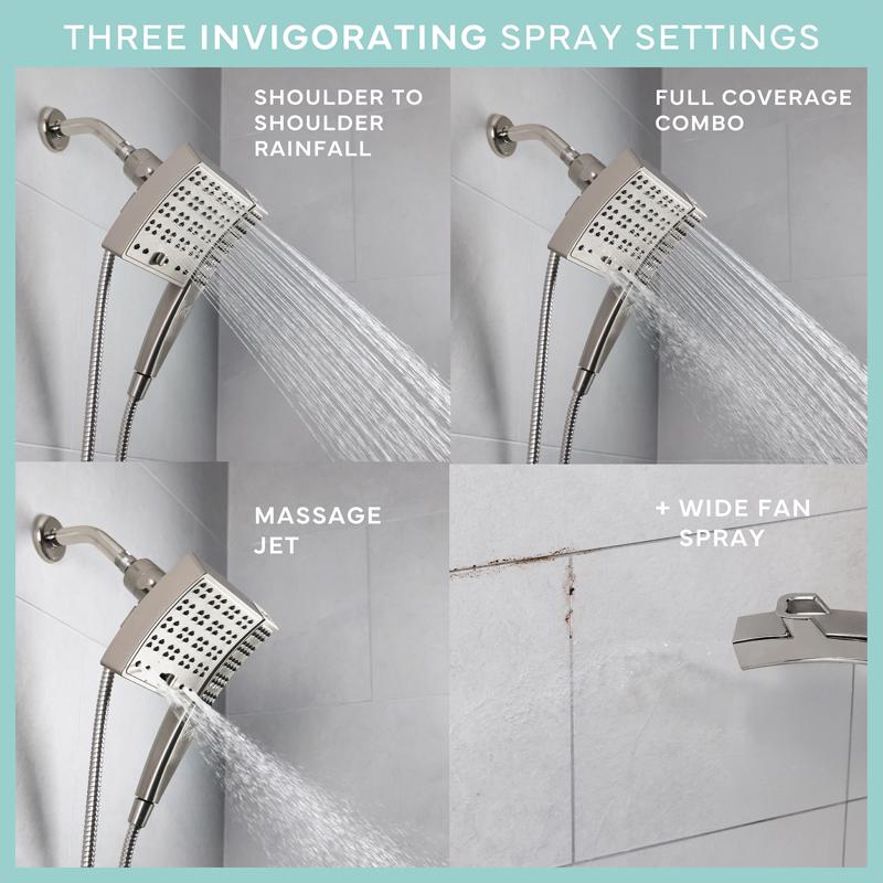 Danco Seventy Brushed Nickel 3 settings Showerhead Combo 1.8 gpm