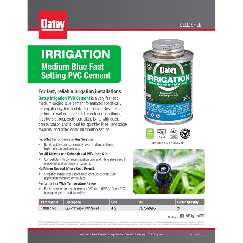 Oatey Blue Solvent Cement For PVC 4 fl. oz.