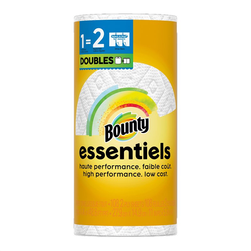 Bounty Essentials Select-A-Size Series 80810311 Paper Towel, 11 in L, 5.9 in W, 2 -Ply, Pack of 24