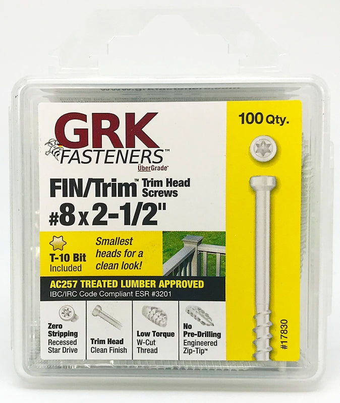 GRK Fasteners FIN/Trim 96065 Screw, #8 Thread, 2-1/2 in L, Trim Head, Star Drive, Steel, Climatek-Coated, 100 PK