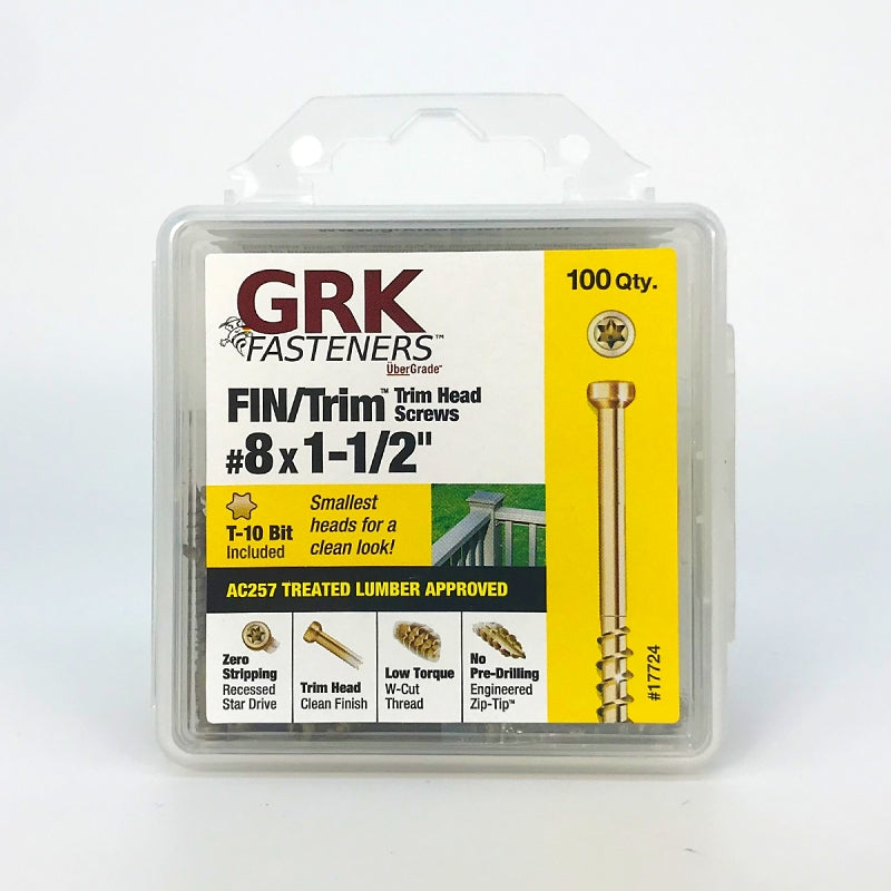 GRK Fasteners FIN/Trim 119724 Finishing Screw, #8 Thread, 1-1/2 in L, Trim Head, Star Drive, Zip-Tip Point, Steel