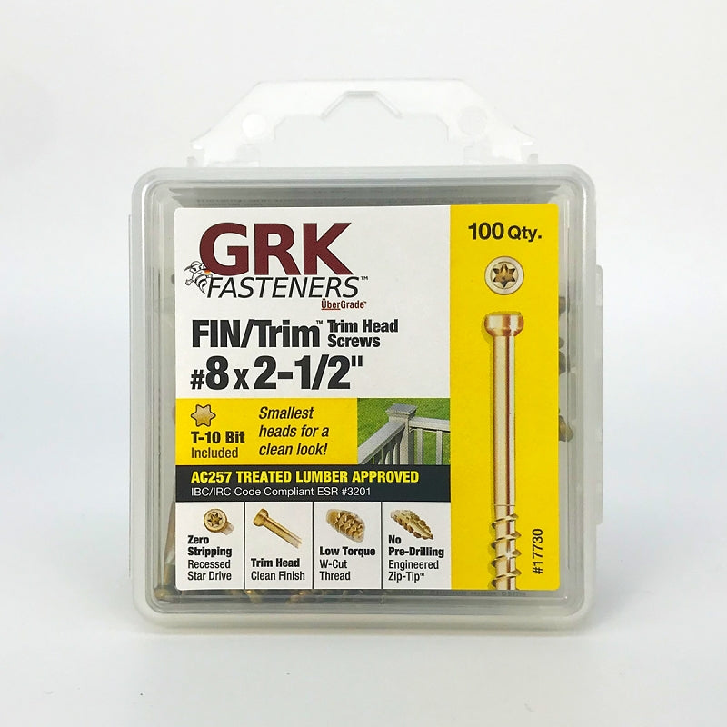 GRK Fasteners FIN/Trim 119730 Finishing Screw, #8 Thread, 2-1/2 in L, Trim Head, Star Drive, Zip-Tip Point, Steel