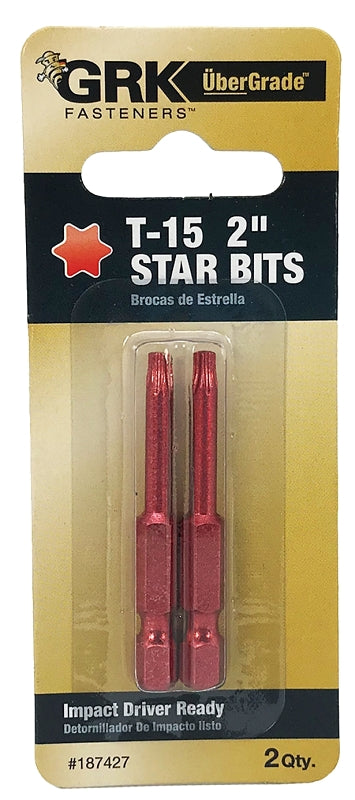 GRK Fasteners 187427 Drive Bit, T15 Drive, Star Drive, Hex Shank, 2 in L, Steel