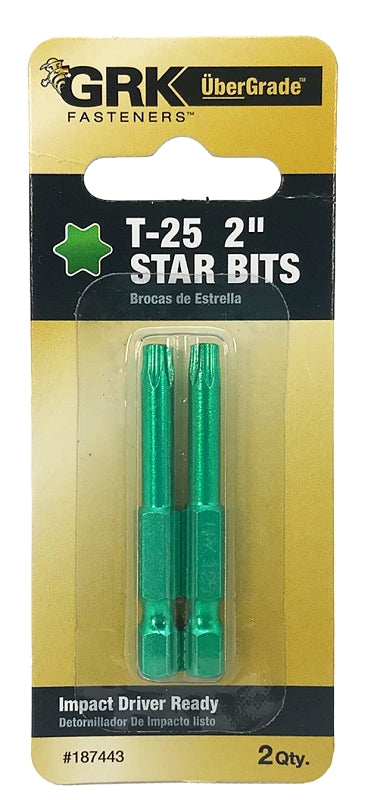 GRK Fasteners 187443 Drive Bit, T25 Drive, Star Drive, Hex Shank, 2 in L, Steel