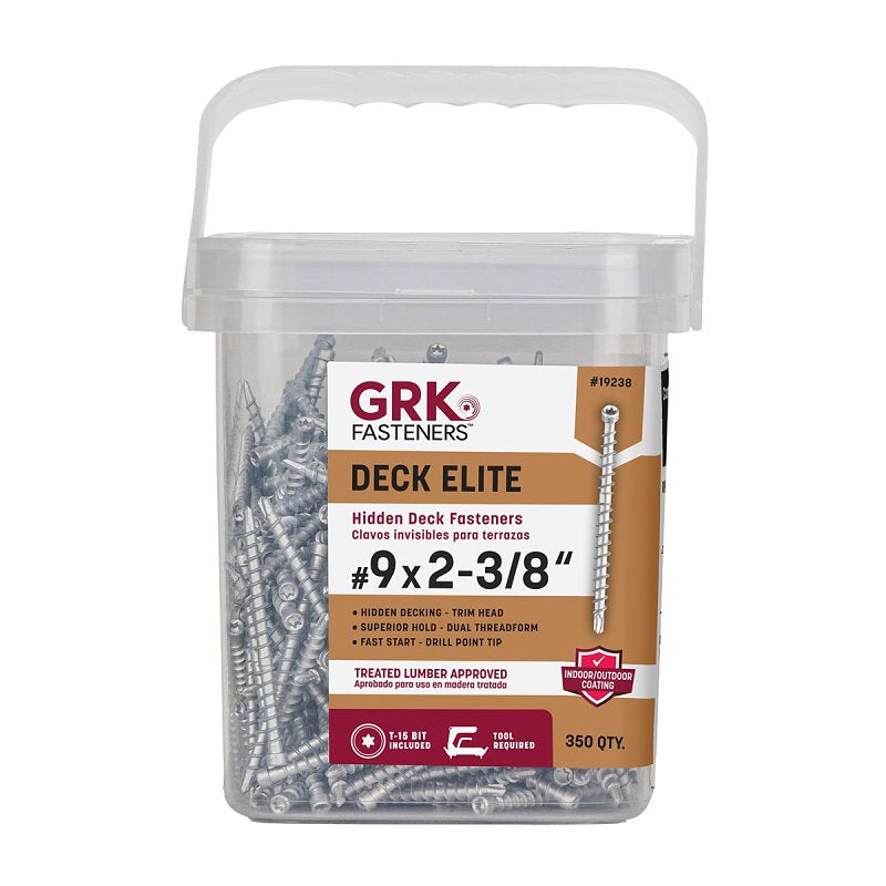GRK Fasteners Deck Elite Series 19238 Hidden Deck Screw, 2-3/8 in L, Coarse Thread, Trim Head, Star Drive, Steel, Chrome
