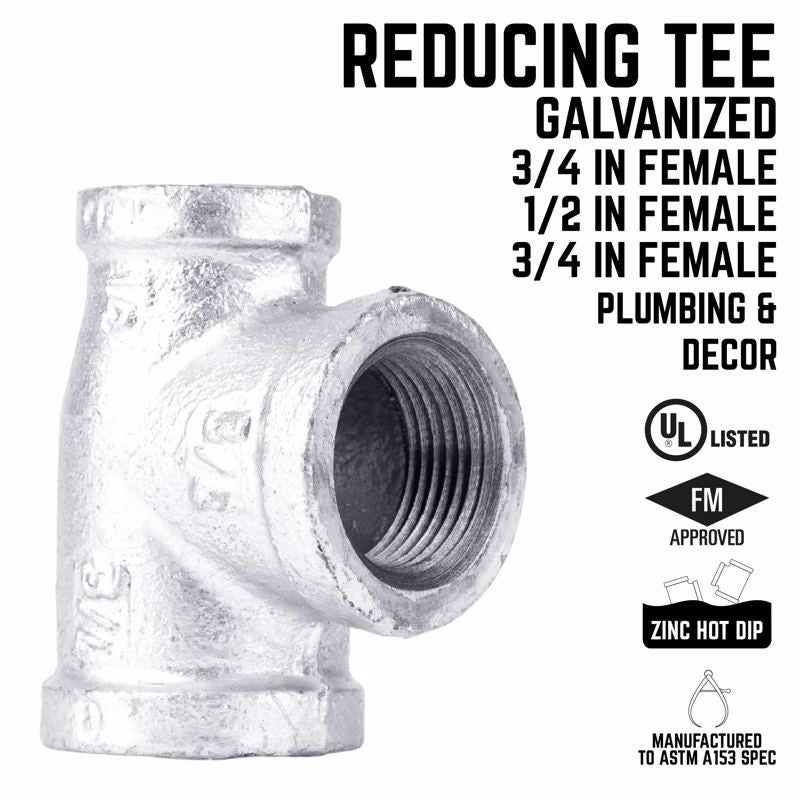 STZ Industries 3/4 in. FIP each X 1/2 in. D FIP FIP Galvanized Malleable Iron Reducing Tee