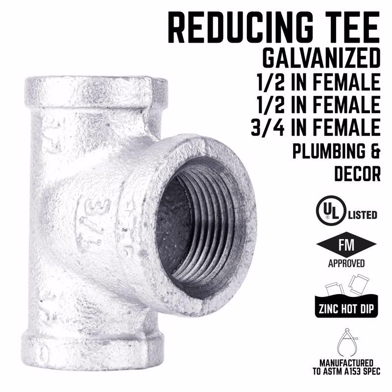 STZ Industries 1/2 in. FIP each X 1/2 in. D FIP FIP Galvanized Malleable Iron Reducing Tee