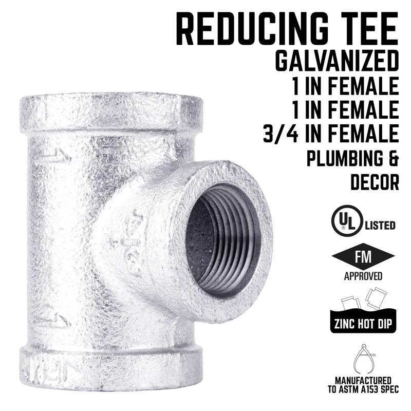 STZ Industries 1 in. FIP each X 1 in. D FIP 3/4 in. D FIP Galvanized Malleable Iron Reducing Tee