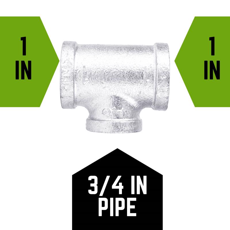 STZ Industries 1 in. FIP each X 1 in. D FIP 3/4 in. D FIP Galvanized Malleable Iron Reducing Tee