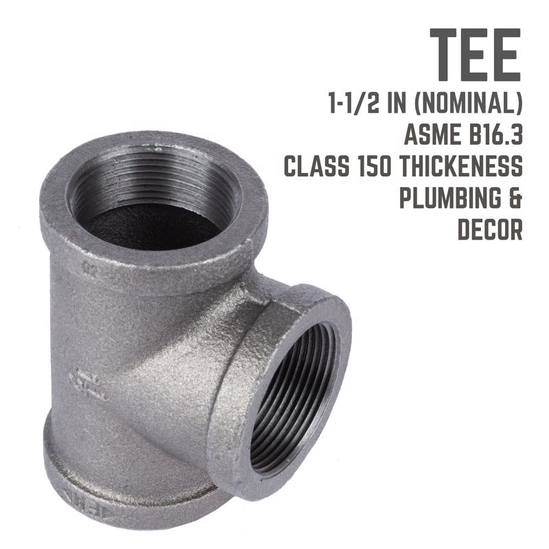 STZ Industries 1-1/2 in. FIP each X 1-1/2 in. D FIP 1-1/2 in. D FIP Black Malleable Iron Tee