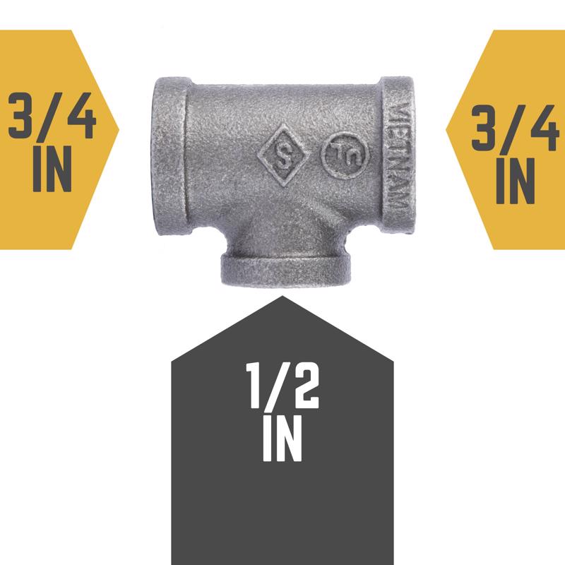 STZ Industries 3/4 in. FIP each X 3/4 in. D FIP 1/2 in. D FIP Black Malleable Iron Reducing Tee