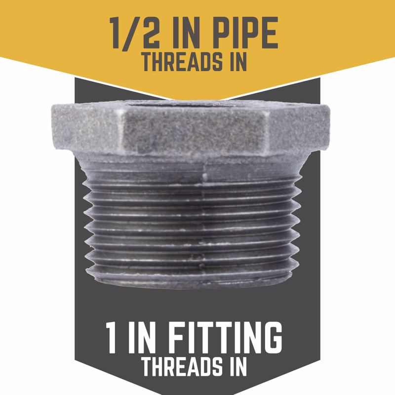 STZ Industries 1 in. MIP each X 1/2 in. D FIP Black Malleable Iron Hex Bushing