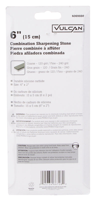 Vulcan CLP0034S-6 Sharpening Stone, 6 in L, 2 in W, 1 in Thick, 120, 240 Grit, Coarse, Fine, Silicon Carbide Abrasive