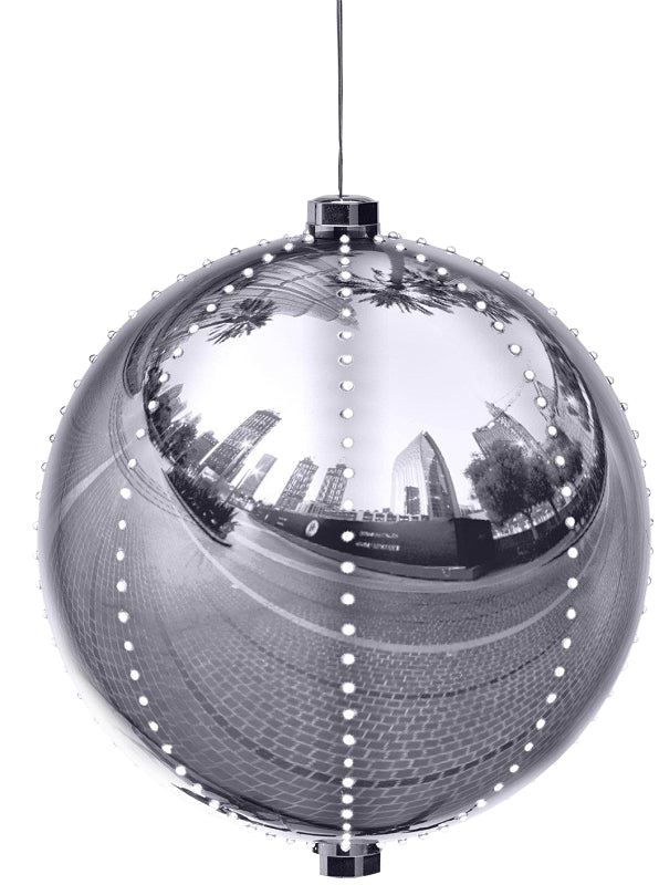 Santas Forest 60822 Ornament, 3 in H, Round, Plastic, Sliver, Internal Light, Pack of 12