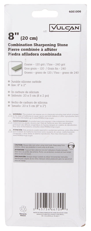 Vulcan CLP0034S-8 Sharpening Stone, 8 in L, 2 in W, 1 in Thick, 120, 240 Grit, Coarse, Fine, Silicon Carbide Abrasive