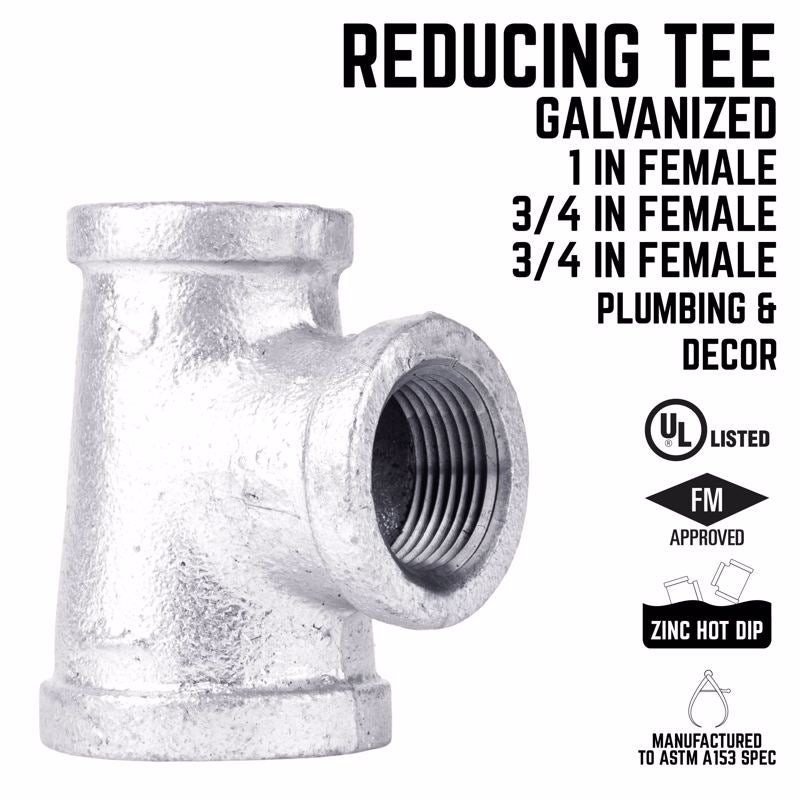 STZ Industries 3/4 in. FIP each X 3/4 in. D FIP 1 in. D FIP Galvanized Malleable Iron Reducing Tee