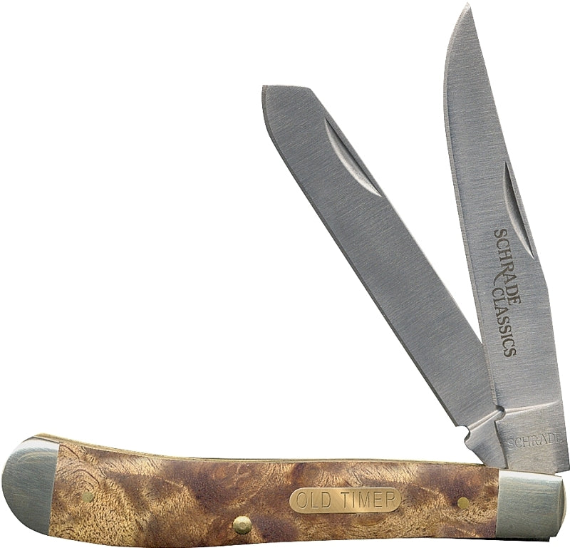 Old Timer 94OTW Folding Pocket Knife, Clip and Spey Blade, 6.9 in OAL, 3 in L Blade, Wood Handle