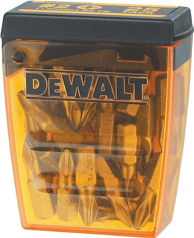 DEWALT DWAF2002B25 Insert Bit Tip, #2 Drive, Phillips Drive, 1/4 in Shank, Hex Shank, 1 in L, Tool Steel, 25/PK