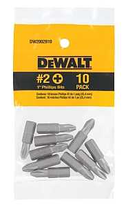 DEWALT DW2002B10 Standard Screwdriver Bit, #2 Drive, Phillips Drive, 1/4 in Shank, 1 in L, Steel