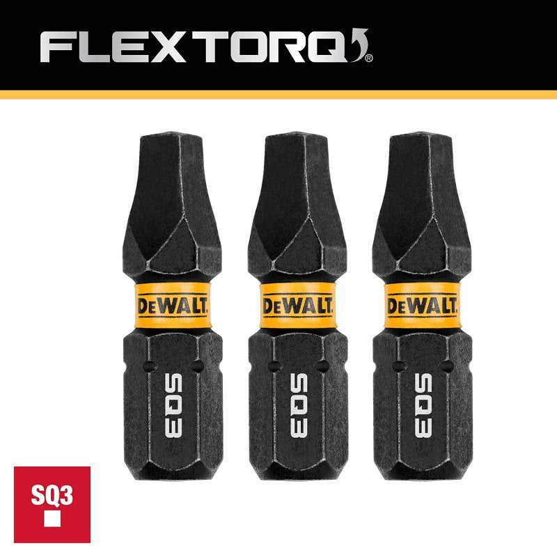 DEWALT FlexTorq DWAF1SQ3IR3 Impact Screwdriver Bit, #3 Drive, Square Drive, 1/4 in Shank, Hex Shank, 1 in L, Steel