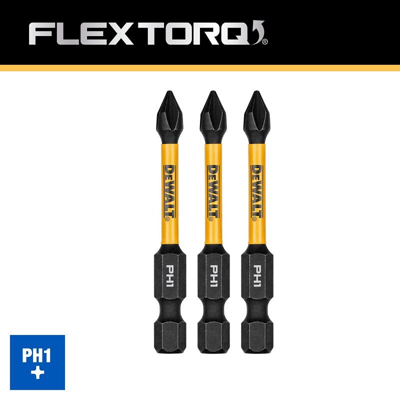 DEWALT FLEXTORQ DWAF2PH1IR3 Impact Screwdriving Bit, #1 Drive, Phillips Drive, 1/4 in Shank, Hex Shank, 2-1/4 in L
