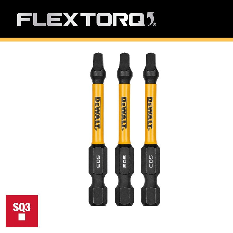 DEWALT FLEXTORQ DWAF2SQ3IR3 Impact Screwdriving Bit, #3 Drive, Square Drive, 1/4 in Shank, Hex Shank, 2-1/4 in L