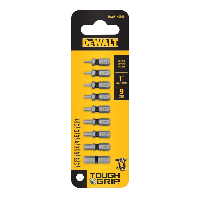 DEWALT TOUGHGRIP DWAF1HSTG9 Hex Bit Set, 9-Piece, Steel