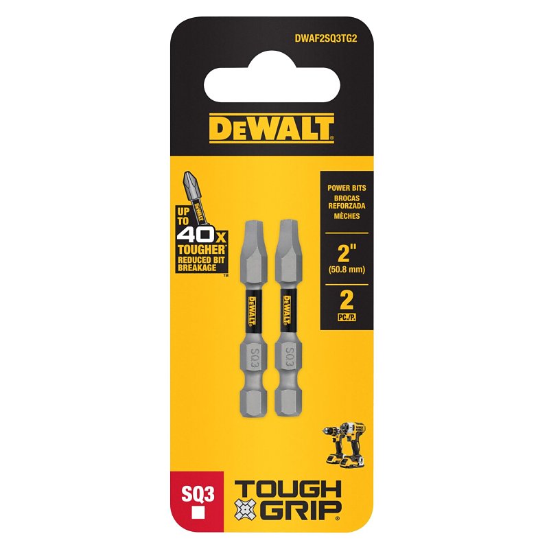 DEWALT TOUGHGRIP DWAF2SQ3TG2 Screwdriver Bit, #3 Drive, Square Drive, 1/4 in Shank, Hex Shank, 2 in L, Steel