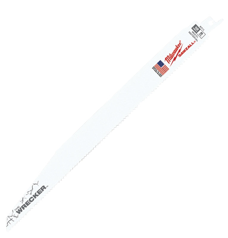 Milwaukee The WRECKER 48-00-5711 Reciprocating Saw Blade, 1 in W, 12 in L, 7/11 TPI, Bi-Metal Cutting Edge