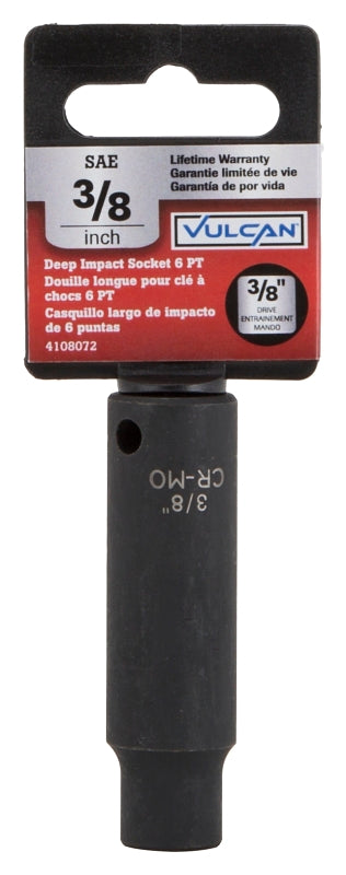 Vulcan MT6580111 Deep Impact Socket, 3/8 in Socket, 3/8 in Drive, Deep Drive, 6-Point, Chrome Molybdenum Steel