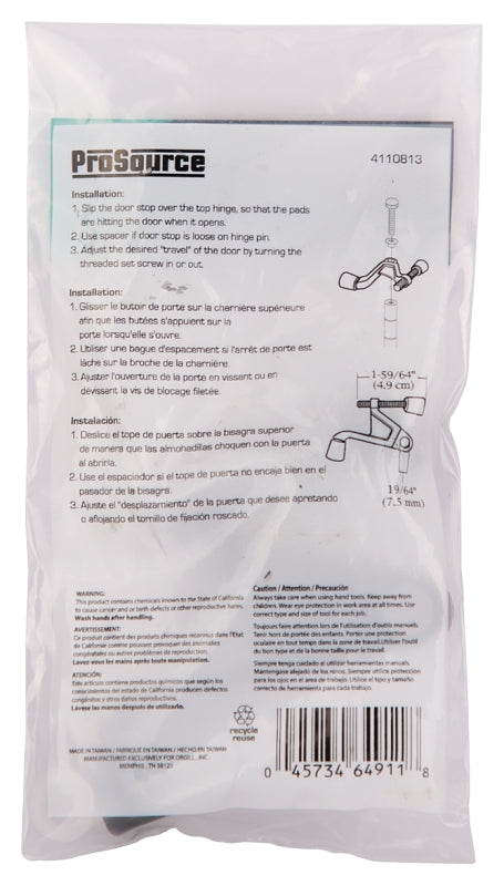 ProSource H20-B039-PS Heavy-Duty Hinge Pin Door Stop, 2-3/4 in Projection, Die-Cast Zinc & Plastic, Venetian Bronze