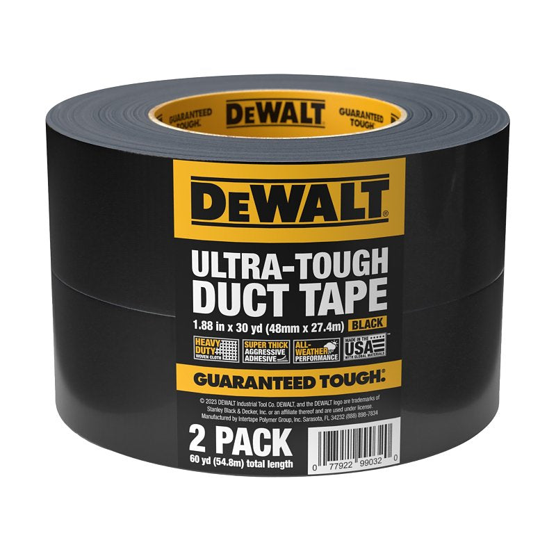 DEWALT 99032 Duct Tape, 30 yd L, 1.88 in W, PE Film Backing, Black