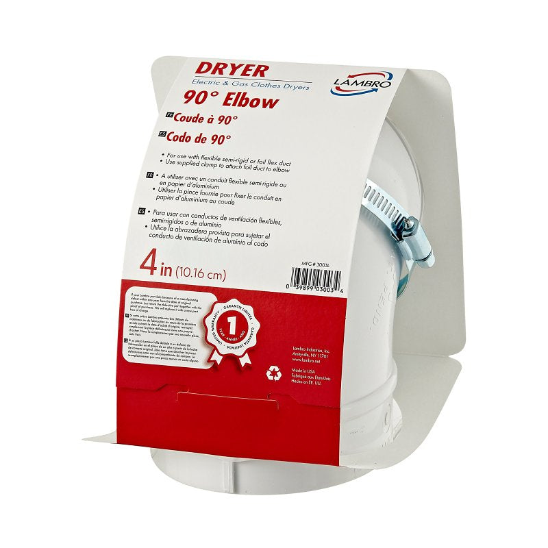 Lambro 3003L Quick-Fit Clothes Dryer Exhaust Elbow, Plastic