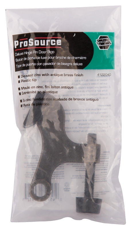 ProSource H20-B041-PS Deluxe Hinge Pin Door Stop, 2-5/8 in Projection, Die-Cast Zinc & Plastic, Antique Brass