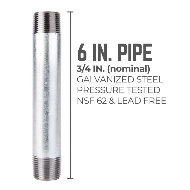STZ Industries 3/4 in. MIP each X 3/4 in. D MIP Galvanized Steel 6 in. L Nipple, Pack of 5
